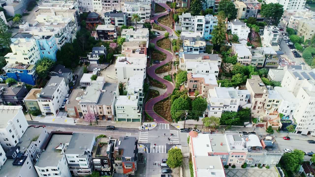 Breathtaking view of Lombard Street’s winding curves in heart of San Francisco