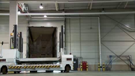 warehouse loading cargo with dock and machinery interior view