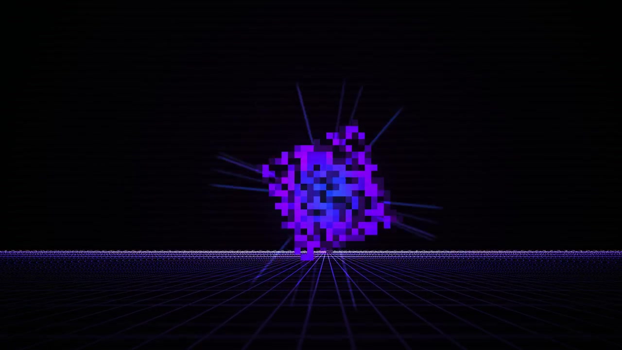 Dynamic Pixelated Abstract Shape Pulsating on Retro Grid