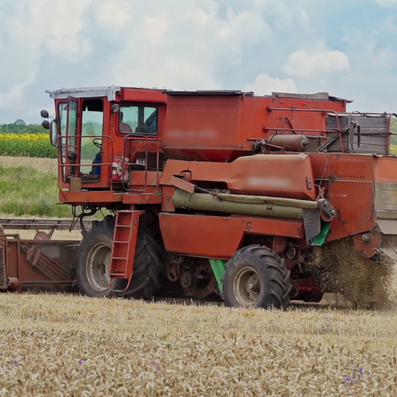 Grain harvesting equipment in the field. Harvest time. Agricultural sector