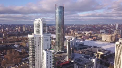 cityscape with modern skyscrapers and river