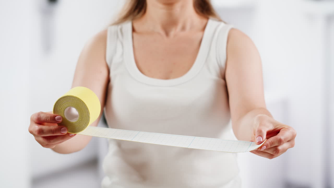 Kinesiology medical taping, doctor Physical therapist applying elastic surgical tape to patient body, treating injured knee young athlete.Post traumatic rehabilitation, sport physical therapy recovery