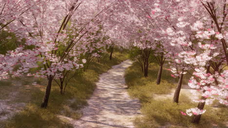 a path through cherry blossoms
