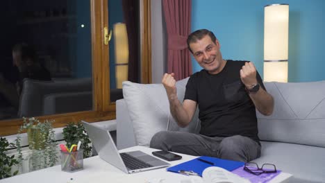 home office worker man says come to camera, calling you.