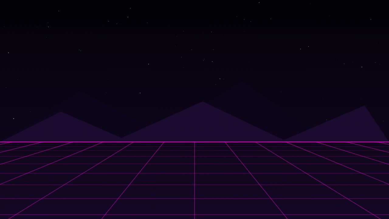 Retro Synthwave Style Grid Landscape with Mountains