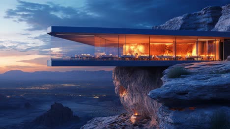 luxury cliffside restaurant at sunset