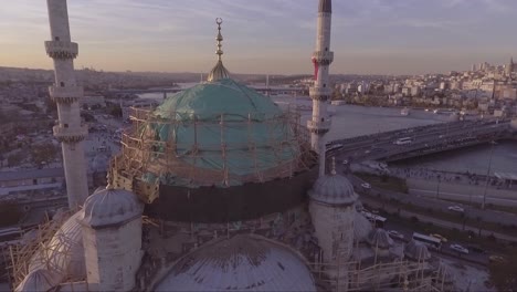 Very-good-aerial-of-Instanbul-Turkey-old-city-skyline-with-mosques-and-Bosphorus-River-bridges-distant-6