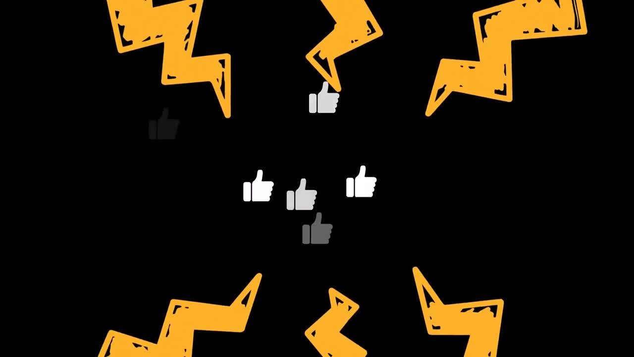 Animation of social media reactions and lightnings on black background