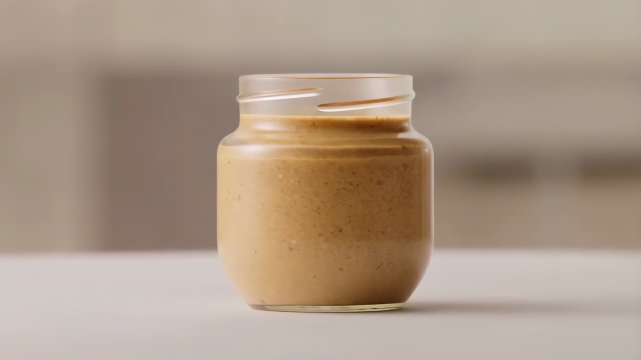 Jar of Peanut Butter on a White Background