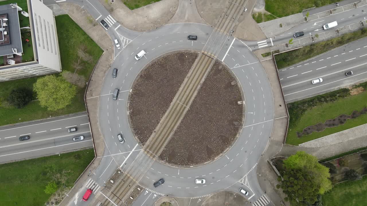Roundabout traffic on an overcast day