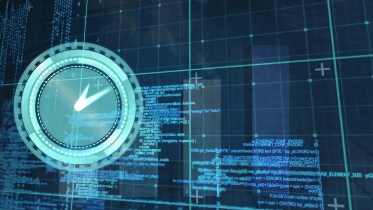 Animation of clock ticking over data processing on grid