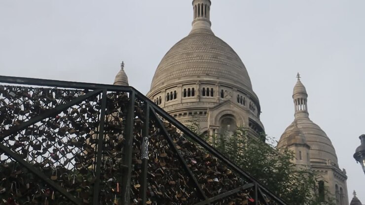 Sacre-Coeur Basilica in Paris with love locks