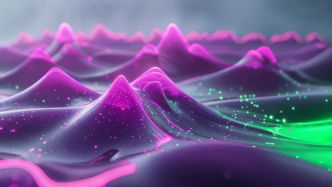 Abstract Wavy Liquid Surface with Vibrant Purple and Green Colors