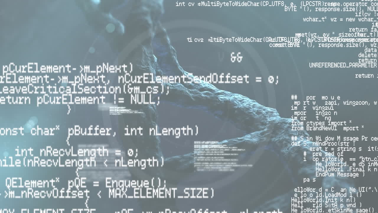 Animation of dna strand and data processing over grey background