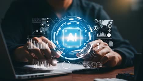 exploring the future of technology: engaging with artificial intelligence and data visualization in a modern workspace environment