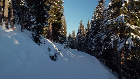 Snow-covered-Mountain-Reiterkogel-With-Hoarfrosted-Pine-Trees-In-Hinterglemm,-Austria