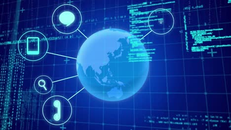 Animation-of-globe-with-icons-and-data-processing