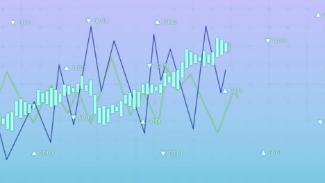 animación de múltiples gráficos con números cambiantes contra un fondo azul