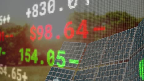 Animation-Von-Finanzdaten-Und-Grafiken-über-Solarpaneelen