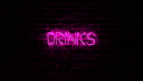 Neon-light-sign-with-Drinks-text-on-brick-wall-background-with-slow-rotational-movement