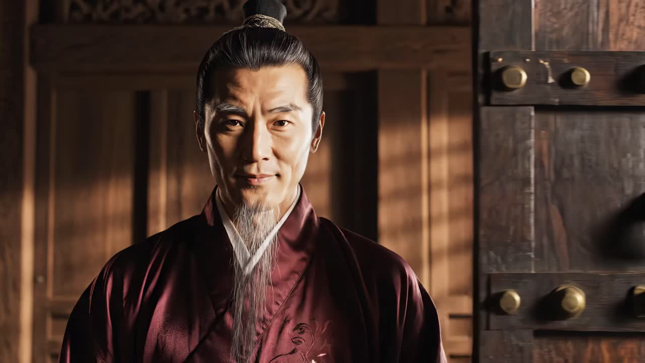 Antique Wooden Door with Asian Man