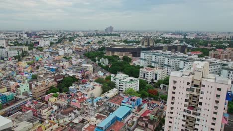 narayana arihant ocean tower with government medical college and government multi super speciality hospital at triplicane, chennai, tamil nadu, india. day time, push in, drone shot, 4k.