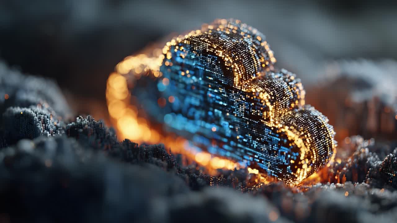 Eine beeindruckende digitale Visualisierung mit einer leuchtenden Wolkenstruktur mit lebendigen Farben und komplizierten Mustern, die die Schönheit moderner Technologie und Innovation demonstriert