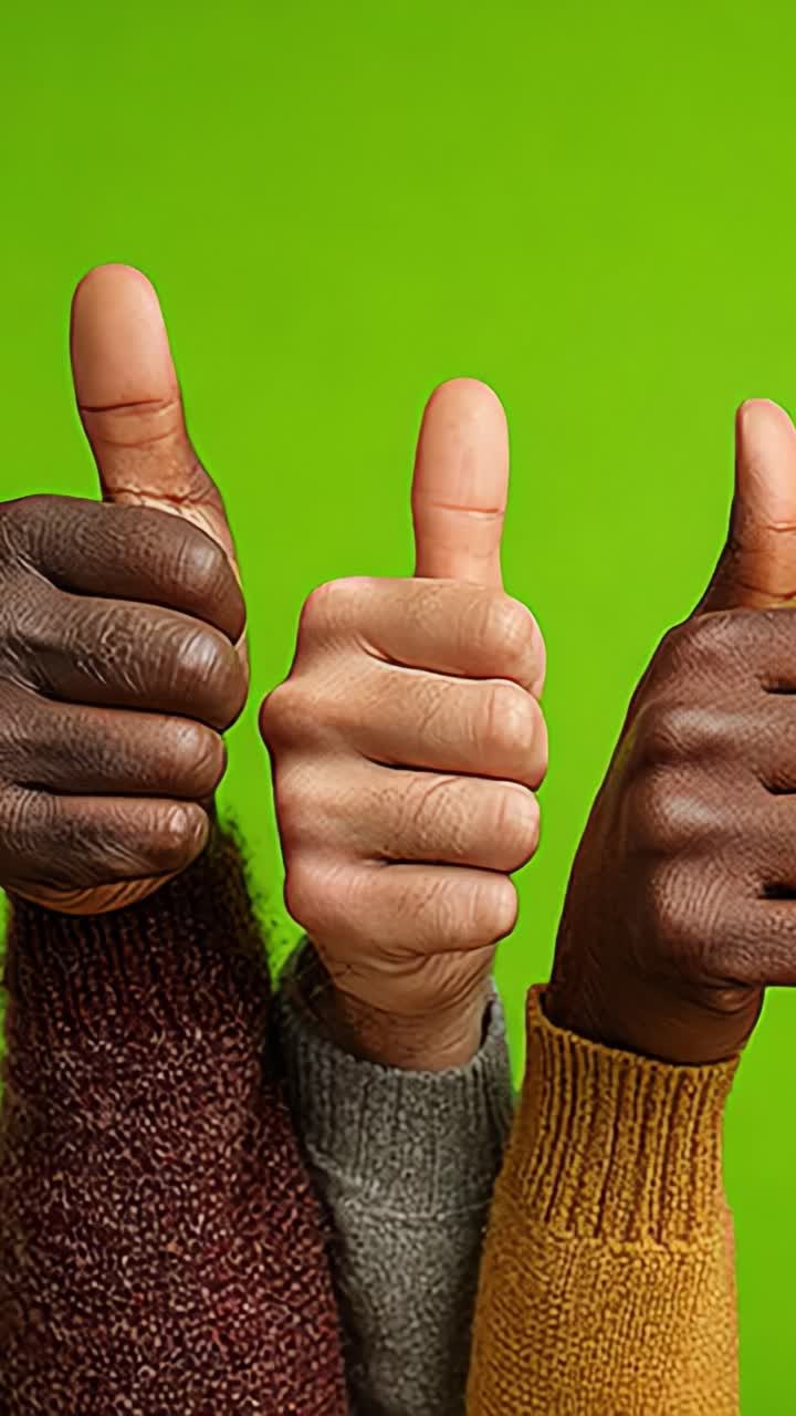 A Vibrant Display of Thumbs-Up Gestures Against a Bold Green Background, Showcasing Unity and Positivity Through Diverse Hand Representations