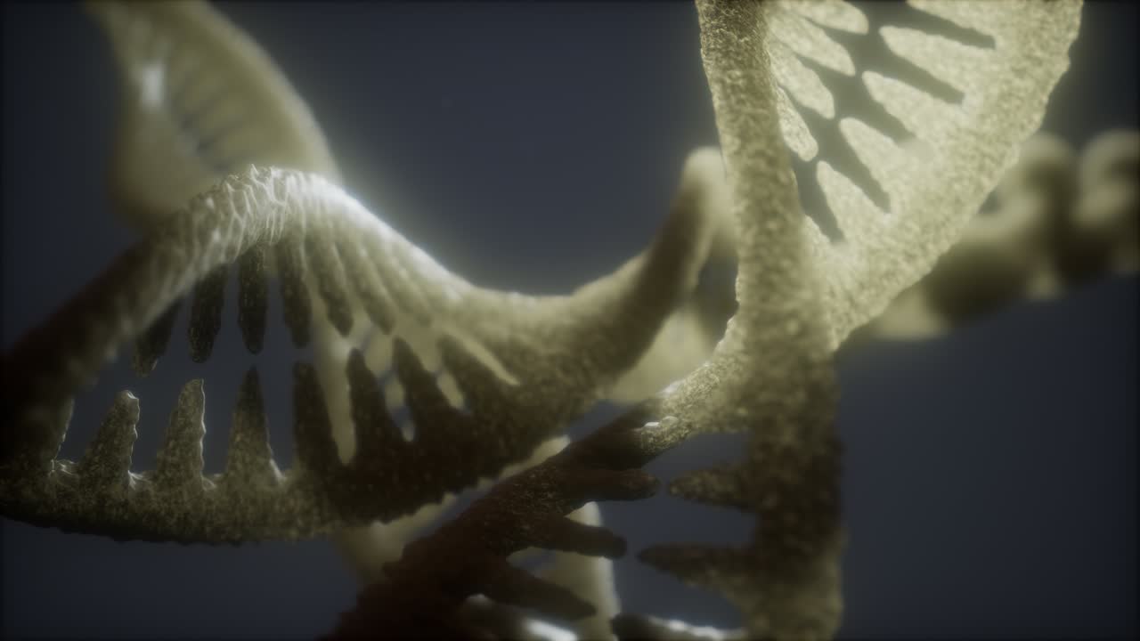 animación de primer plano de la estructura helicoidal de doble bucle de la hebra de adn
