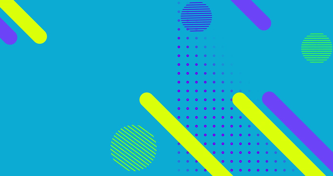 Animation of neon abstract shapes moving on blue background