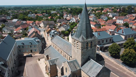 aerial view of a french village with church