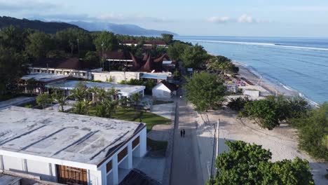 aerial view of tropical island resort coastline