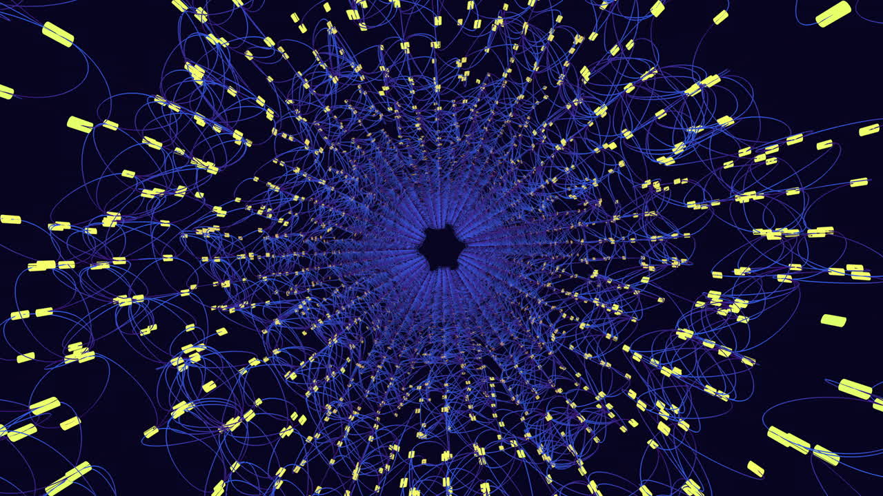 Blue and gold spiral lines and shapes in circular and spiral pattern
