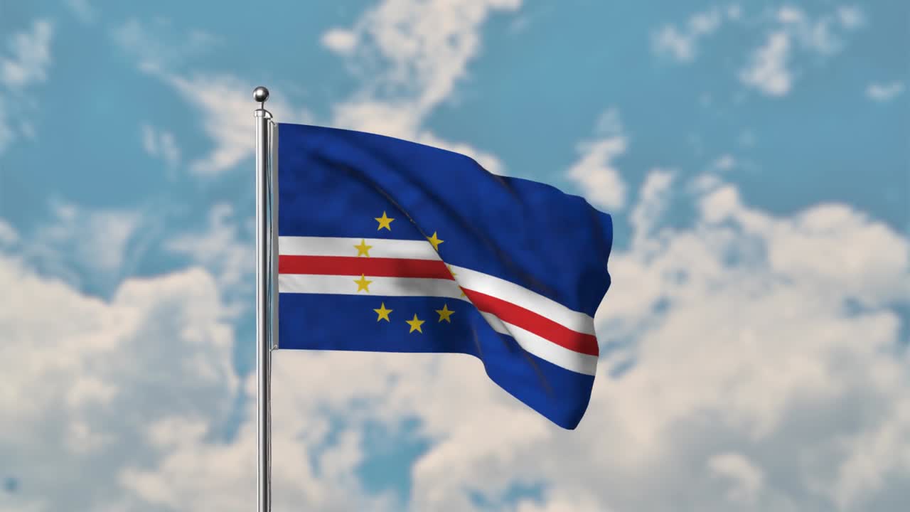 푸른 하늘에 펄럭이는 케이프 베르데 깃발 현실적인 4k 비디오