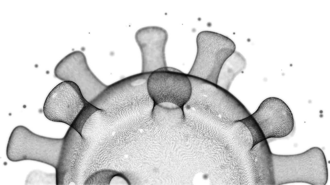 Display digitale del Coronavirus (COVID-19). Tecnologia olografica medica su schermo digitale. Simulatore digitale di virus con grafica in movimento.