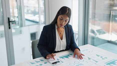 businesswoman analyzing financial reports