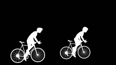 african american cyclists are riding bicycles on the pink background.cartoon animation with alpha chanel, flat design, loop 4k
