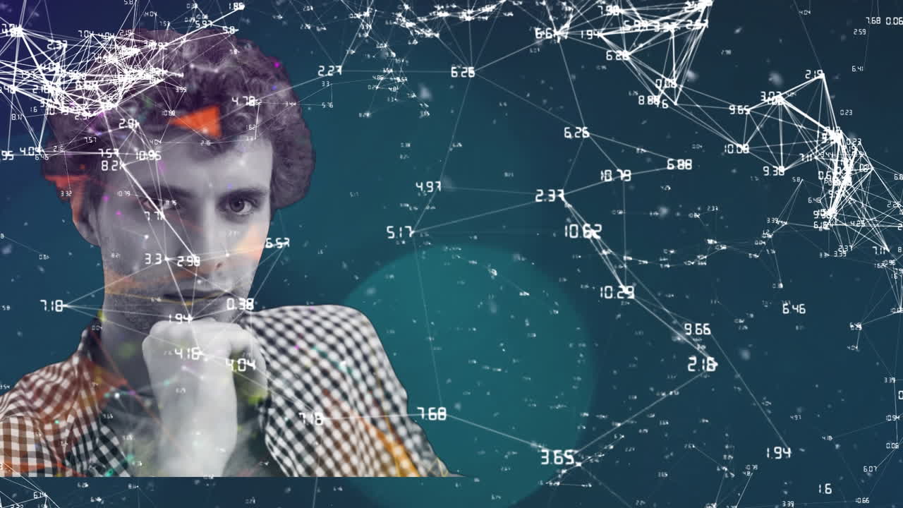 red de conexiones contra el retrato de un hombre sobre fondo azul