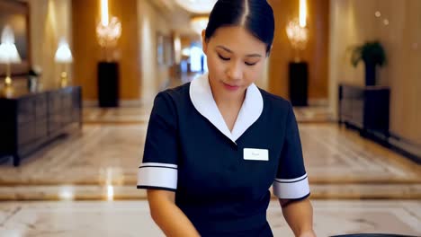 hotel maid cleaning lobby