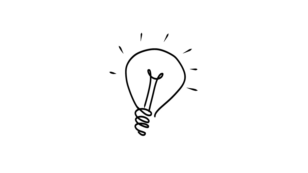 Schizzo disegnato a mano di una lampadina luminosa
