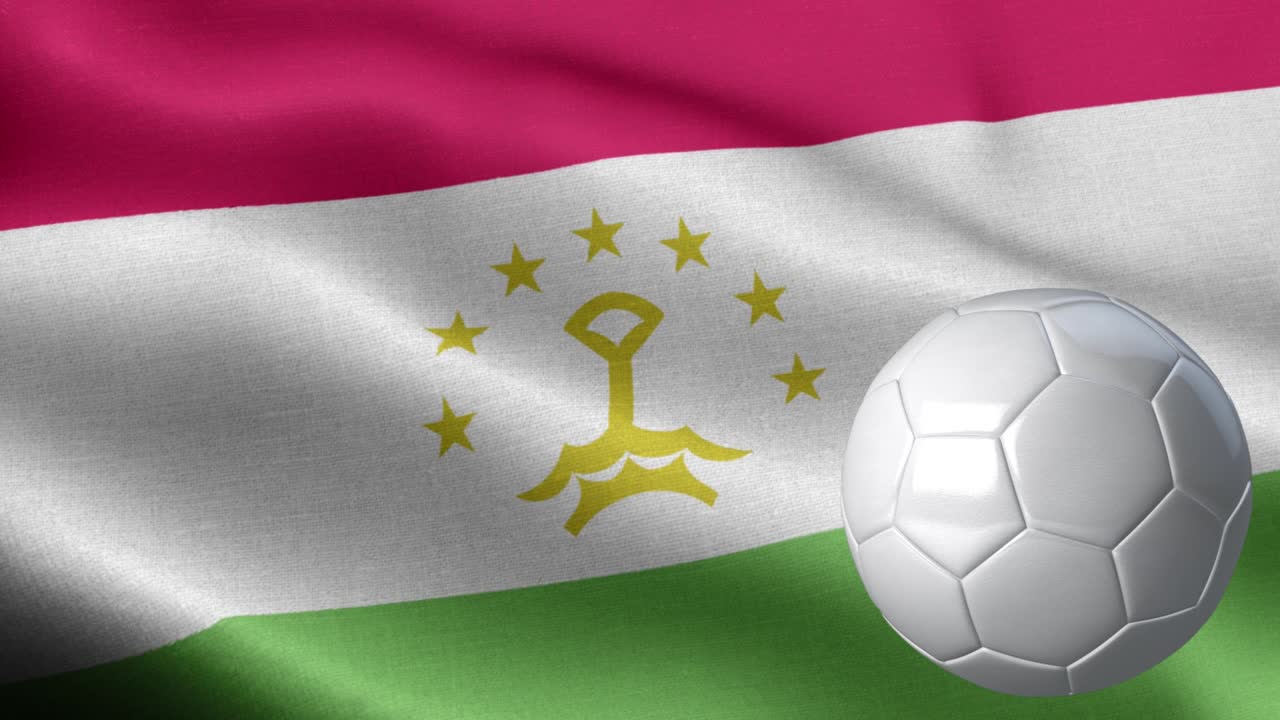 bandera de tayikistán y pelota de fútbol - bandera de tajikistán alto detalle - bandera nacional tajikistán patrón de onda elementos loopable - textura de tela y bucle sin fin - pelota de futbol y bandera