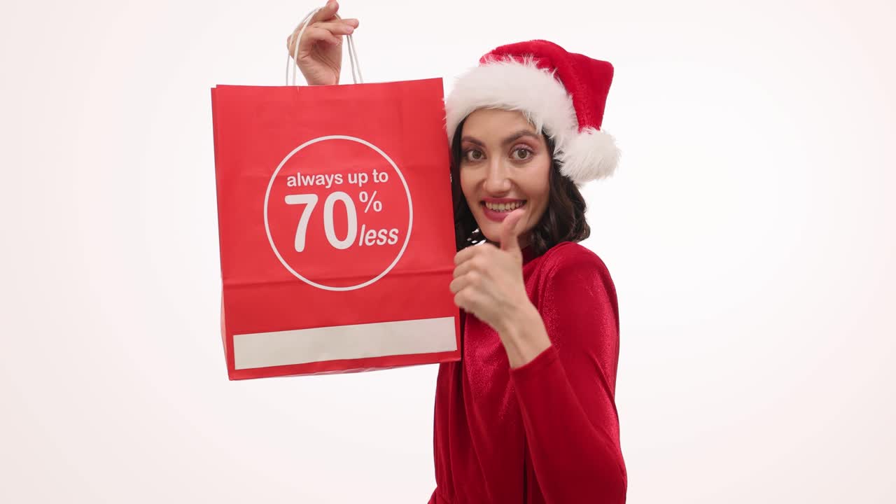 Woman with Shopping Bag and Santa Hat