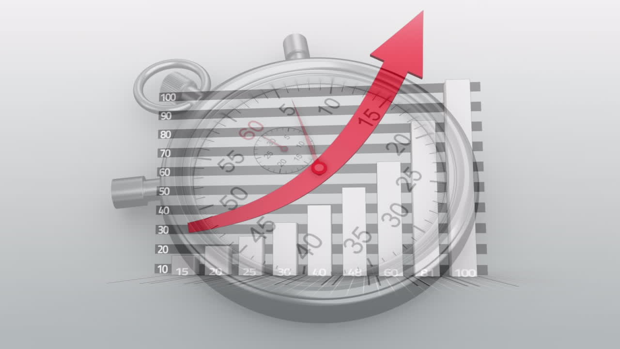 Animation of statistics with red arrow over stopwatch