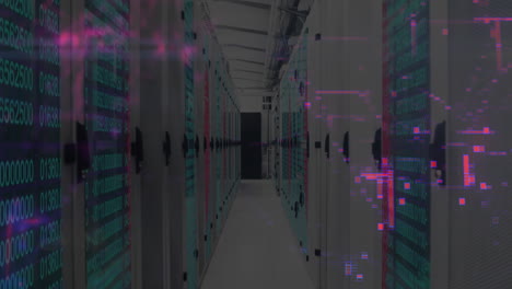 data processing animation over server racks in modern data center