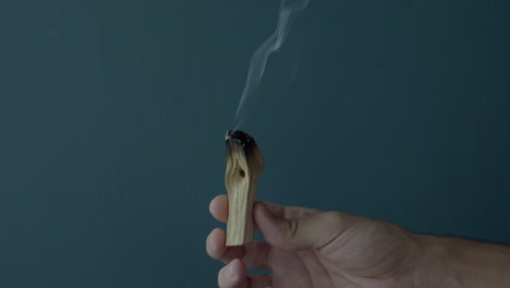 mano sosteniendo un incienso de palo santo ardiendo. estático