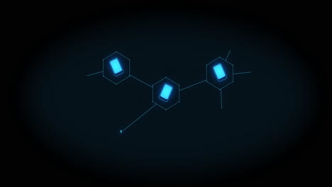 animación de la creciente red de iconos de teléfonos inteligentes azules sobre fondo negro