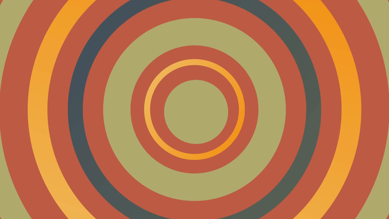 녹색 및 주황색 펄스 동심원과 떨리는 중심이 있는 추상 애니메이션 배경