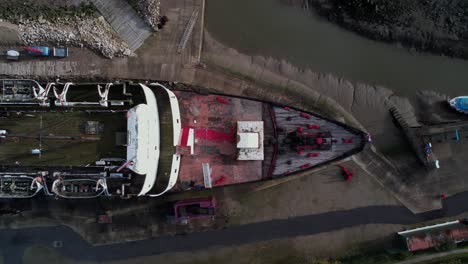 Right-to-left-trucking-shot-over-the-TSS-Duke-of-Lancaster-in-North-Wales,-also-known-as-The-Fun-Ship