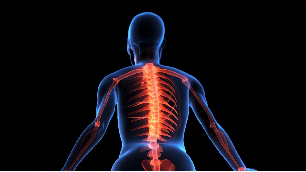 Animación médica 3D de la columna vertebral humana y el sistema esquelético