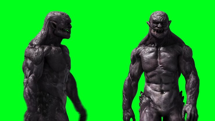 Scary monster animation. Phisical, motion, blur. Realistic 4k animation. Green screen